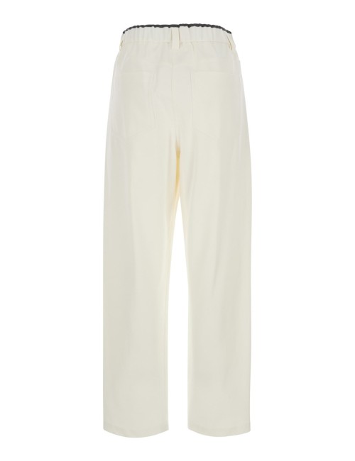 Pantalon Brunello Cucinelli Femme Blanc en Coton à Plis