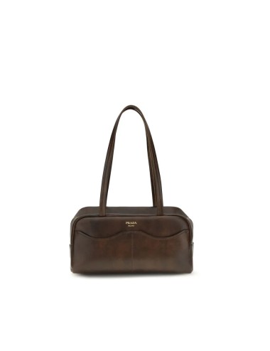 PRADA SAC D'ÉPAULE FEMME EN CUIR MARRON CACAO
