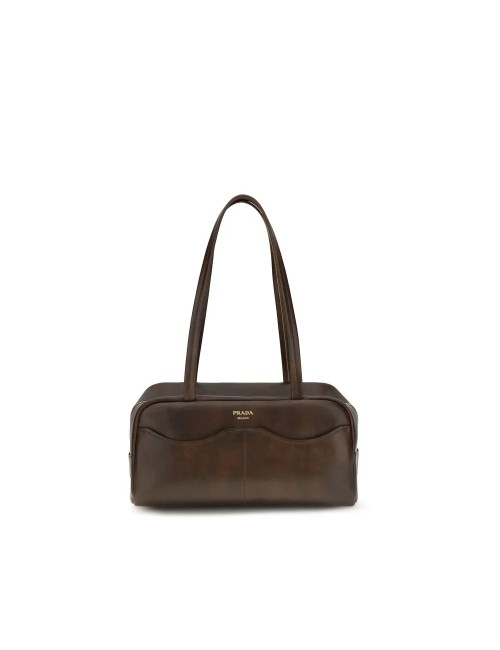PRADA SAC D'ÉPAULE FEMME EN CUIR MARRON CACAO