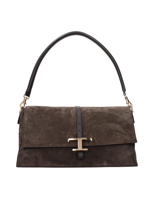 TOD'S MINI SAC PORTÉ ÉPAULE FEMME T TIMELESS EN DAIM ET CUIR MARRON