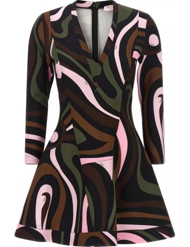 Pucci Robe Courte Imprimée à Manches Longues Femme