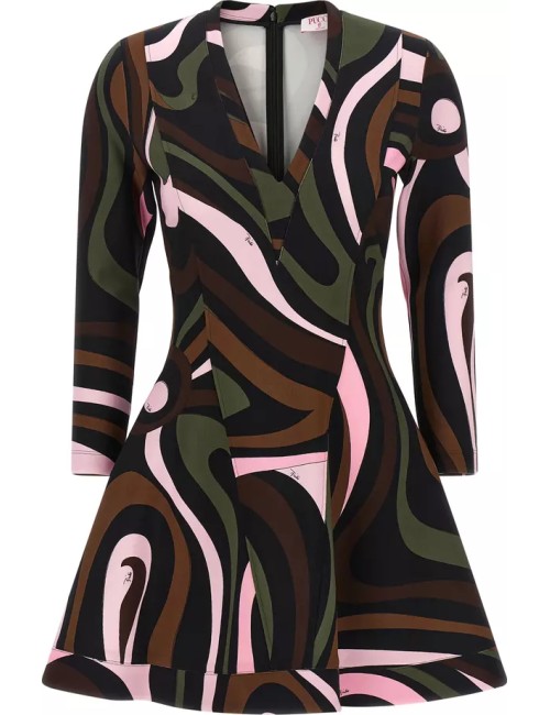 Pucci Robe Courte Imprimée à Manches Longues Femme