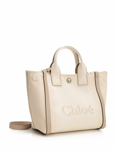 CHLOÉ PETIT SAC CABAS CARRY À LOGO EMBOSSÉ BEIGE