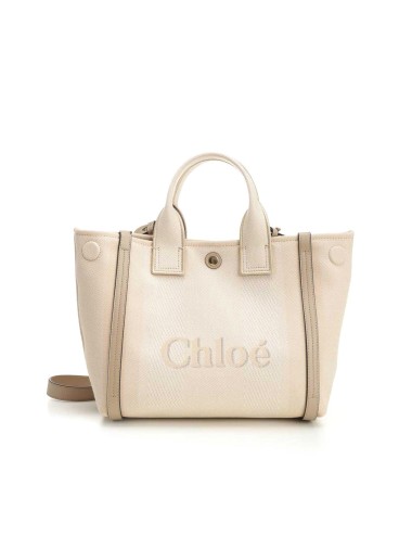 CHLOÉ PETIT SAC CABAS CARRY À LOGO EMBOSSÉ BEIGE