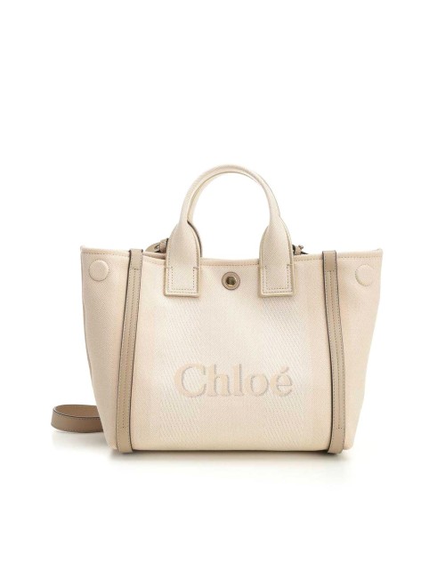 CHLOÉ PETIT SAC CABAS CARRY À LOGO EMBOSSÉ BEIGE