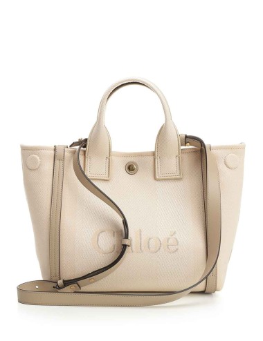 CHLOÉ PETIT SAC CABAS CARRY À LOGO EMBOSSÉ BEIGE