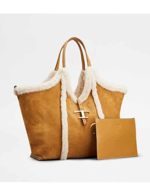 TOD'S SAC À PROVISIONS FEMME MOYEN EN DAIM MARRON