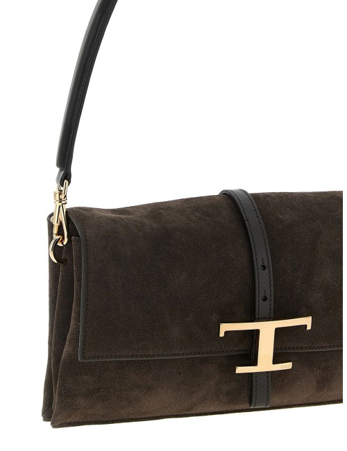 TOD'S MINI SAC PORTÉ ÉPAULE FEMME T TIMELESS EN DAIM ET CUIR MARRON