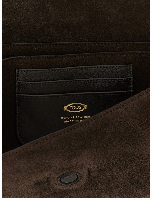 TOD'S MINI SAC PORTÉ ÉPAULE FEMME T TIMELESS EN DAIM ET CUIR MARRON
