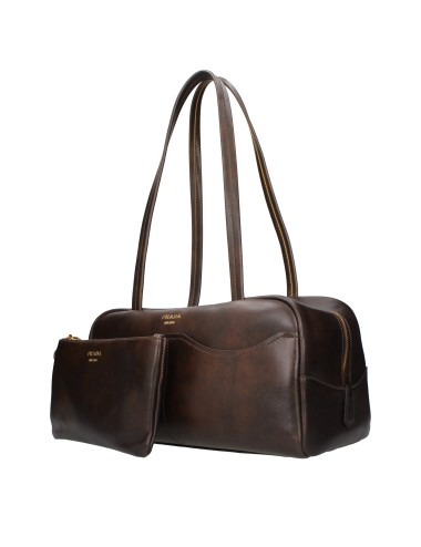 PRADA SAC D'ÉPAULE FEMME EN CUIR MARRON CACAO