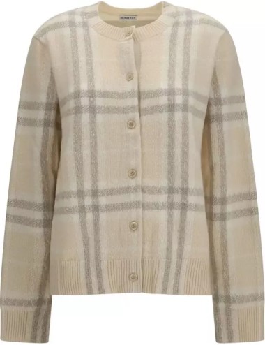 Cardigan en cachemire à carreaux Check beige écru - BURBERRY
