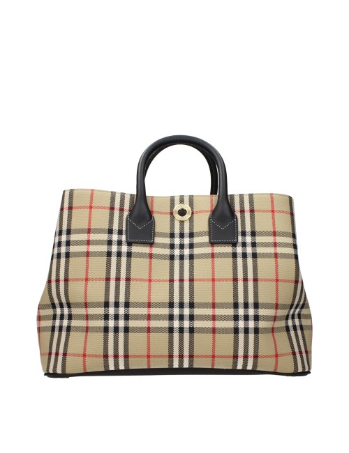 Burberry Sac à Main Beige en Tissu et Cuir Femme