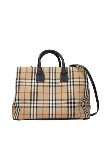 Burberry Sac à Main Beige en Tissu et Cuir Femme