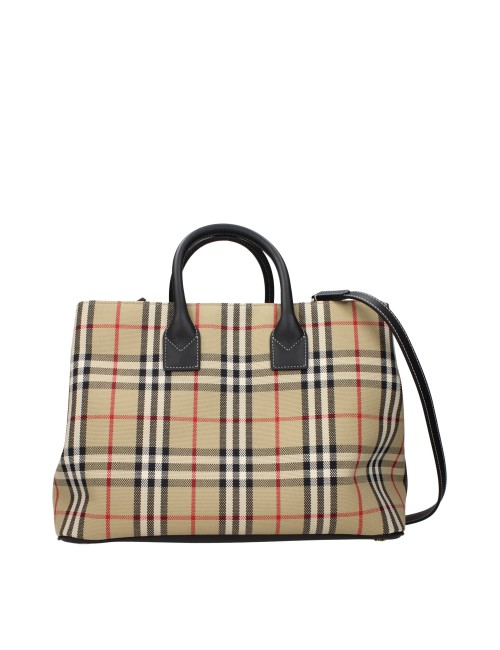 Burberry Sac à Main Beige en Tissu et Cuir Femme