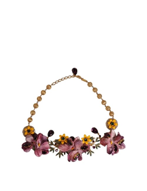Dolce & Gabbana Collier Fiori Flowers Doré à Cristaux