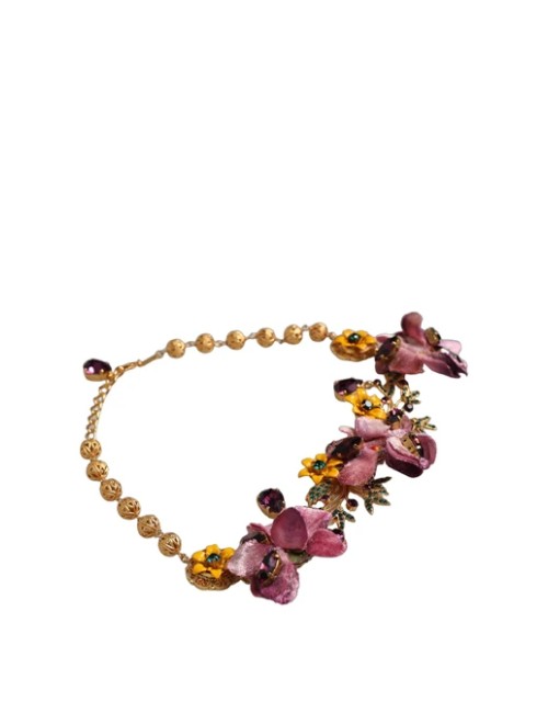 Dolce & Gabbana Collier Fiori Flowers Doré à Cristaux