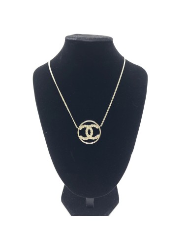 Chanel Collier CC Circulaire Doré à Strass Vintage