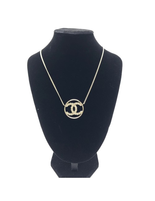 Chanel Collier CC Circulaire Doré à Strass Vintage