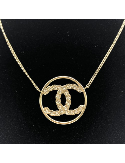 Chanel Collier CC Circulaire Doré à Strass Vintage