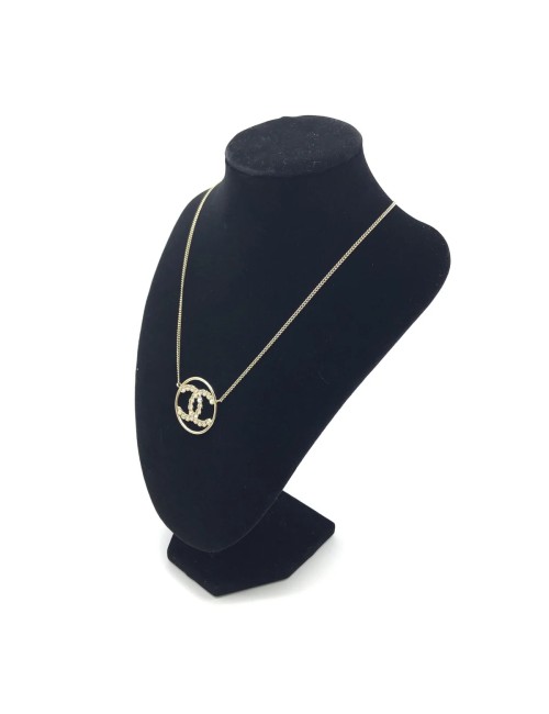 Chanel Collier CC Circulaire Doré à Strass Vintage