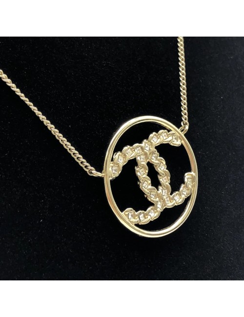 Chanel Collier CC Circulaire Doré à Strass Vintage