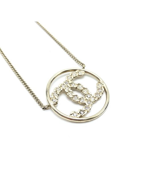 Chanel Collier CC Circulaire Doré à Strass Vintage